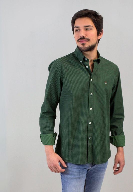 Camisa en pata de gallo verde oscuro