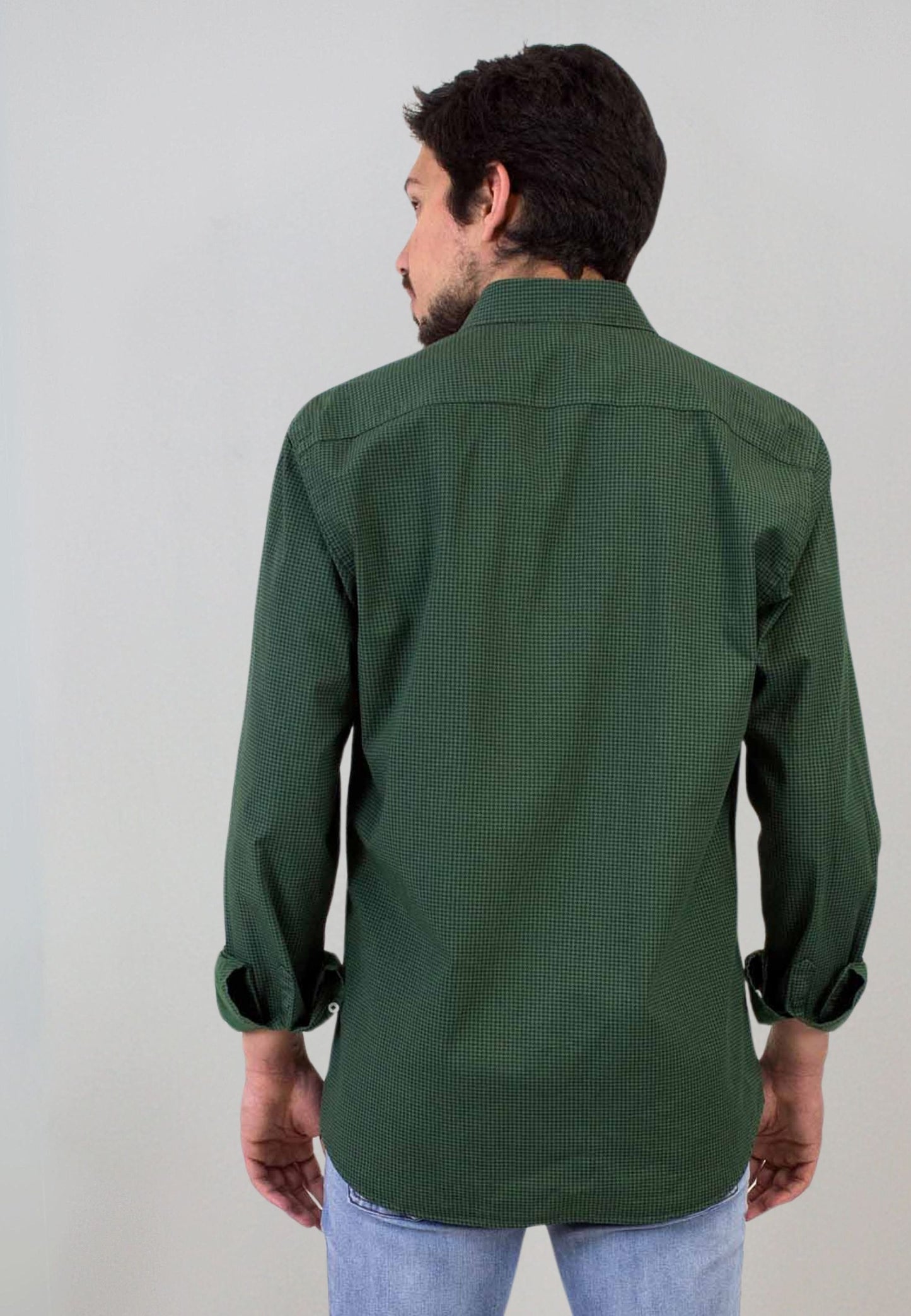 Camisa en pata de gallo verde oscuro