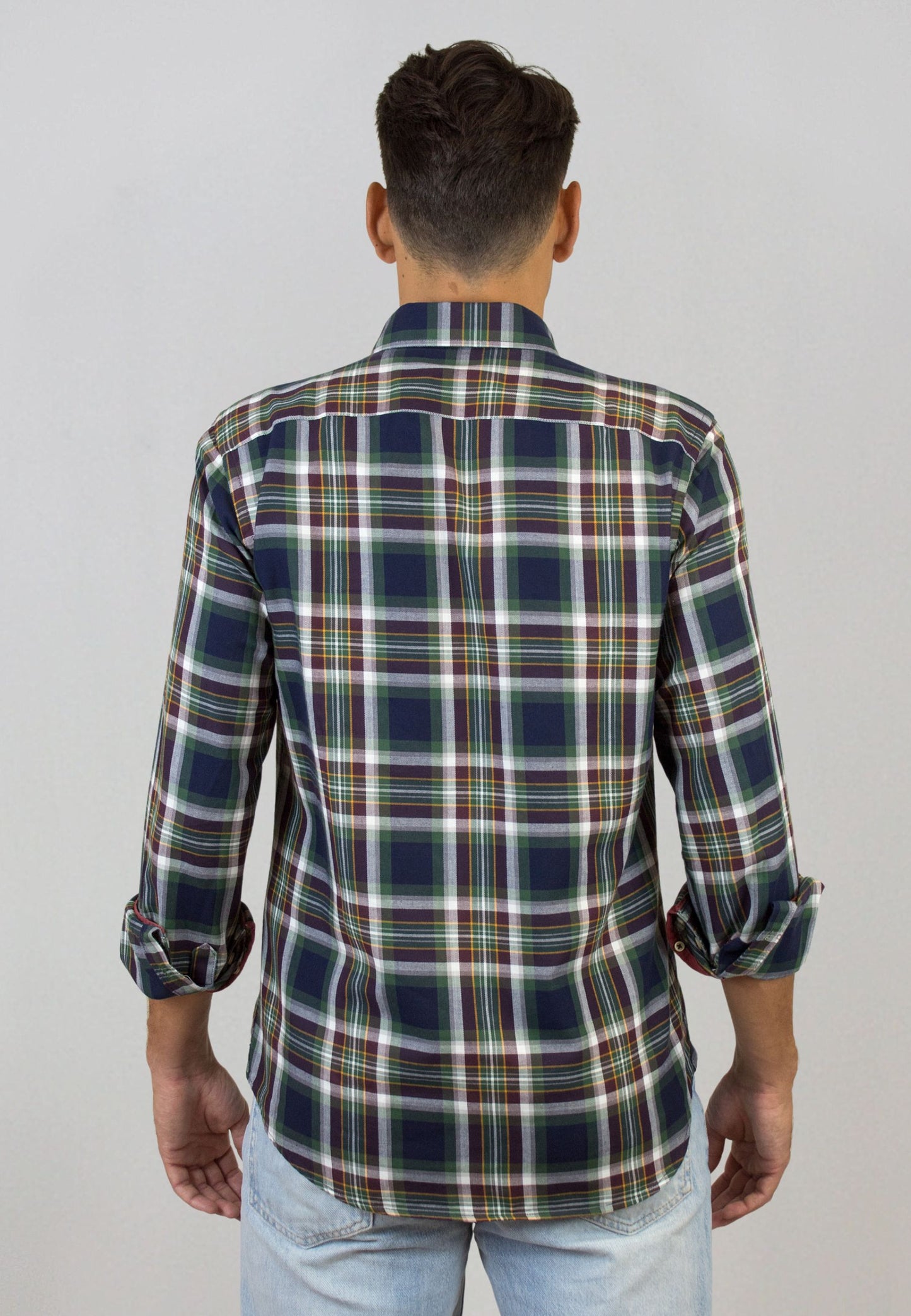 Camisa marino de cuadros verdes y blancos