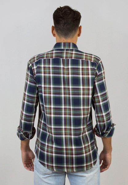 Camisa marino de cuadros verdes y blancos
