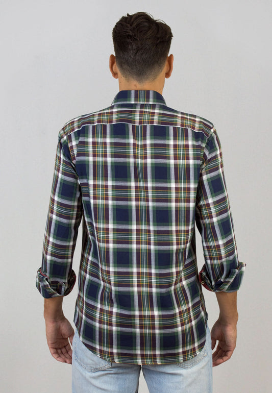 Camisa marino de cuadros verdes y blancos