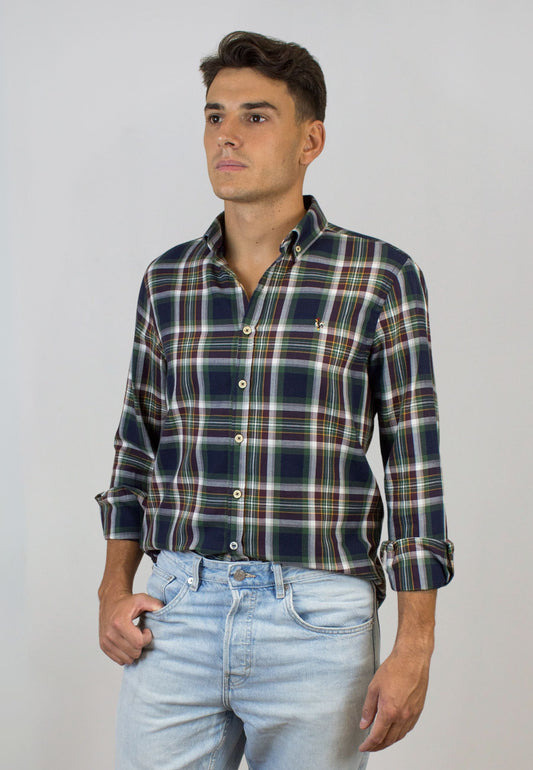 Camisa marino de cuadros verdes y blancos