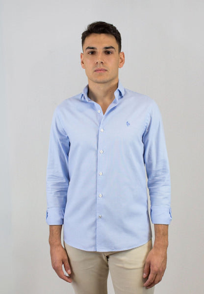 Camisa estructura pata de gallo blanca y azul