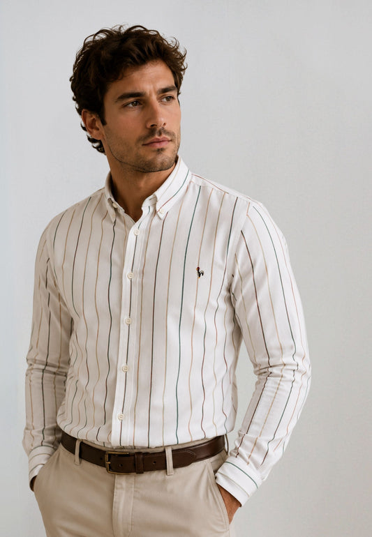 Camisa blanca Oxford raya multicolor