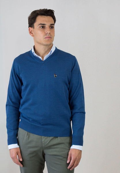 Jersey de pico azul con lana