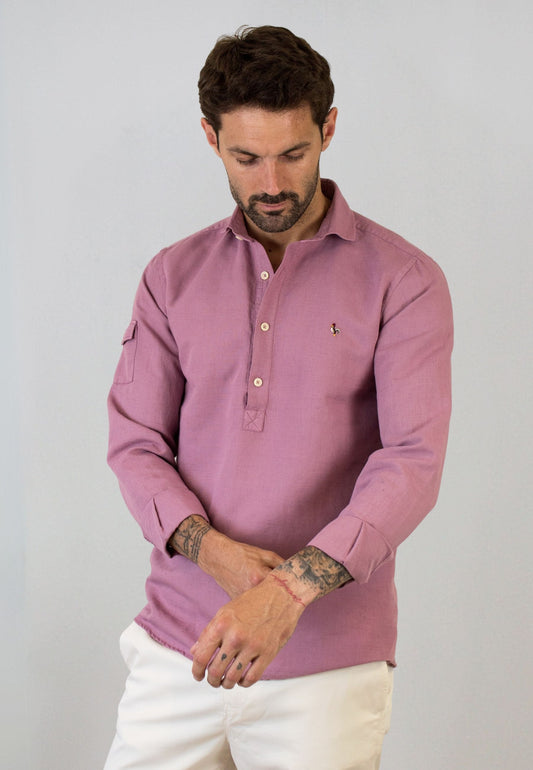 Polera de lino burgundi tres botones