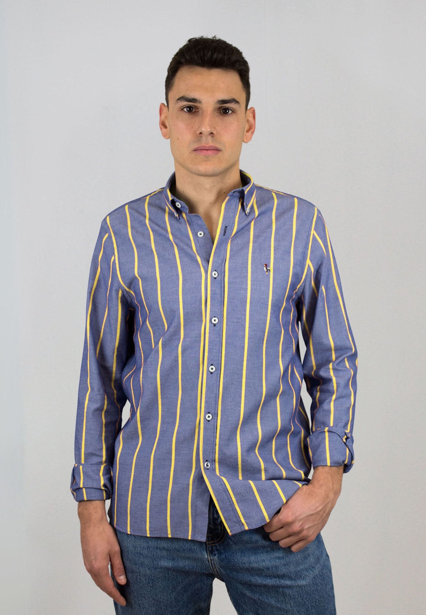 Camisa oxford lavado raya amarilla