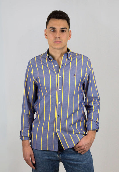Camisa oxford lavado raya amarilla