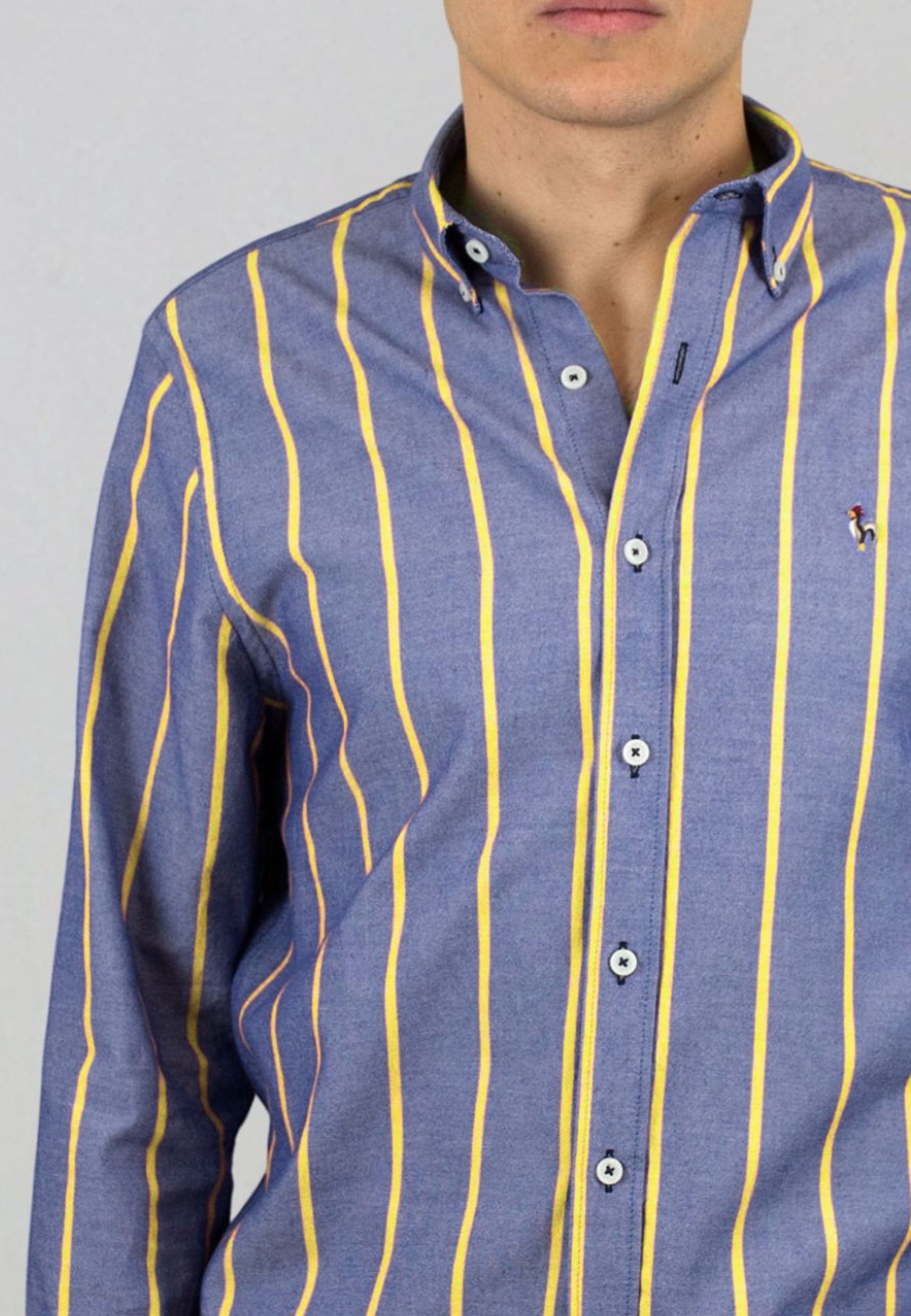 Camisa oxford lavado raya amarilla