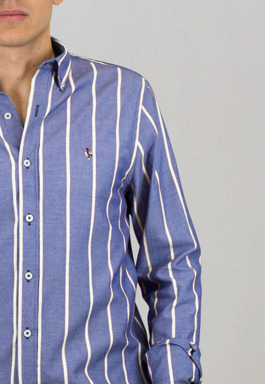Camisa oxford lavado raya blanca