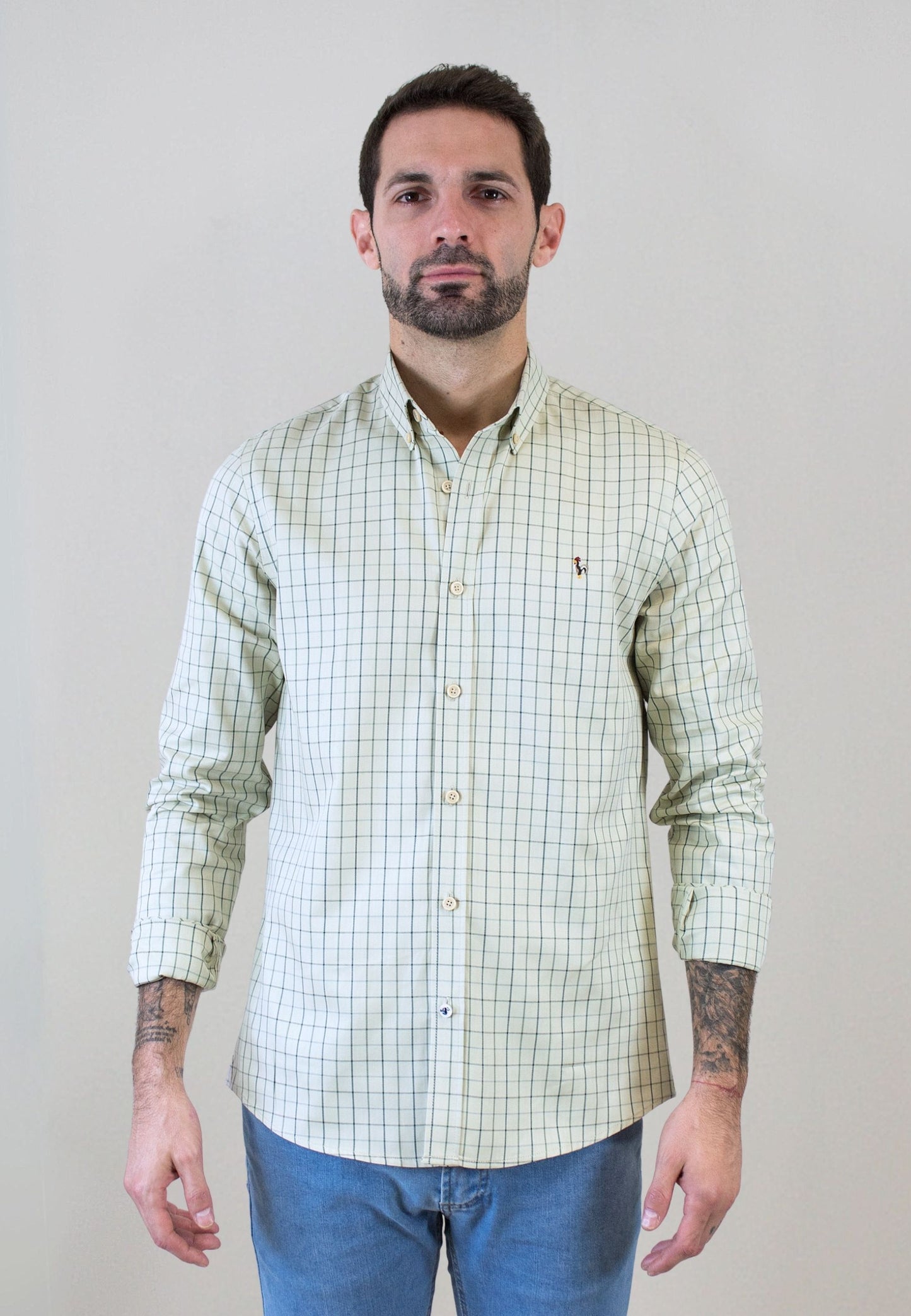 Camisa de cuadro en tonos verdes claros