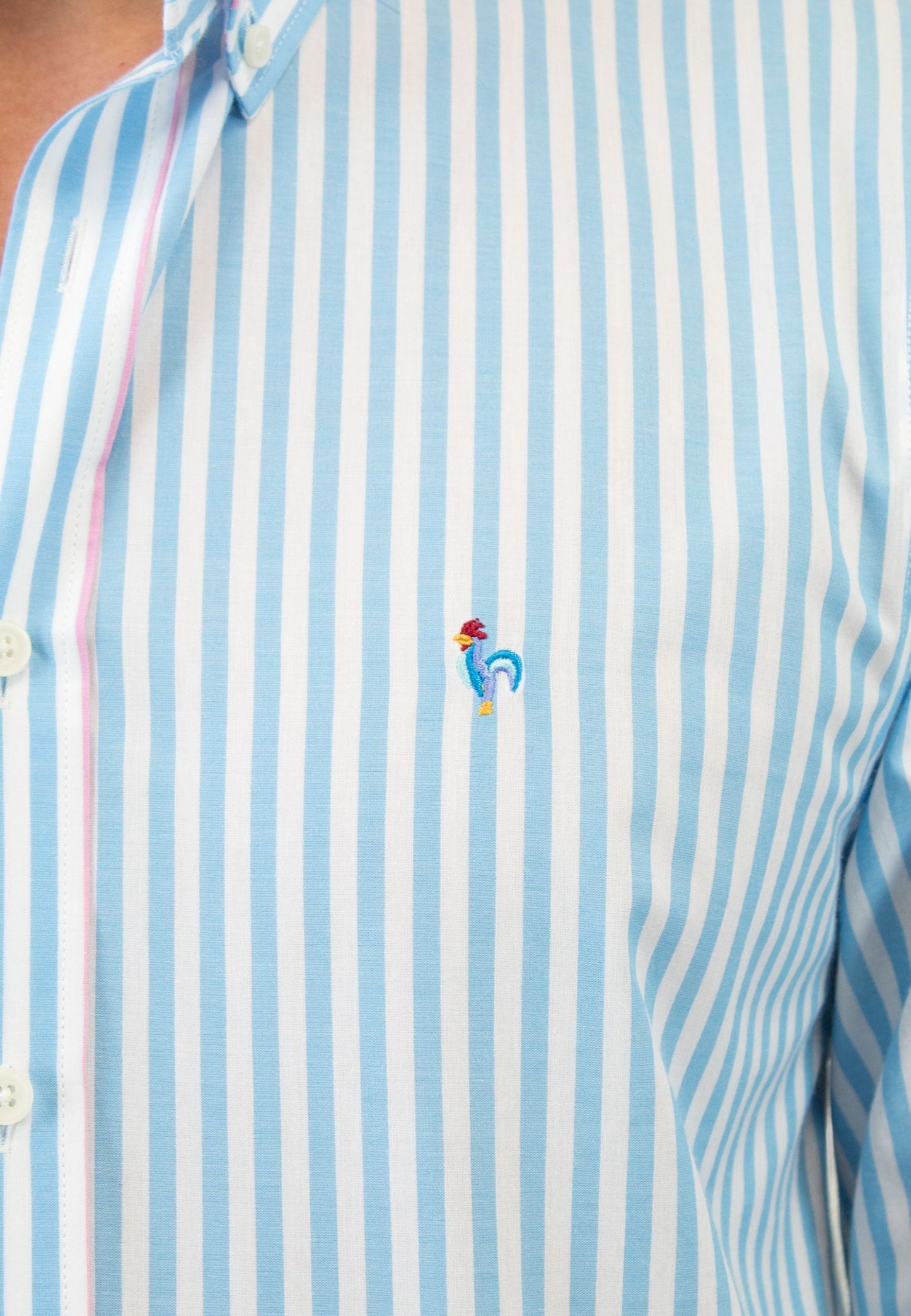 Camisa de rayas turquesas con detalle