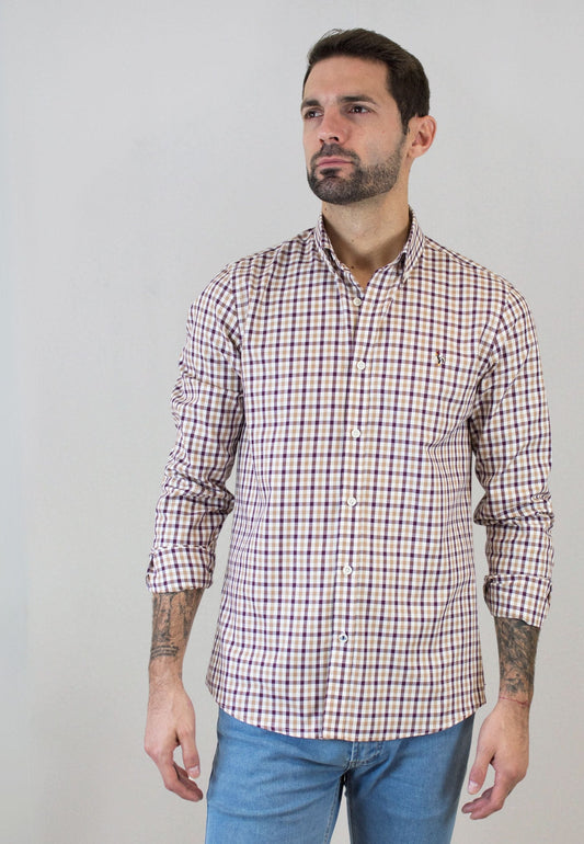 Camisa de cuadro en tonos beige