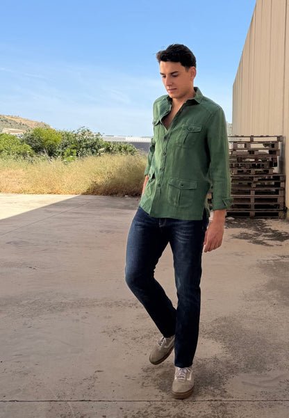 Camisa sahariana de lino verde