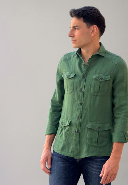 Camisa sahariana de lino verde