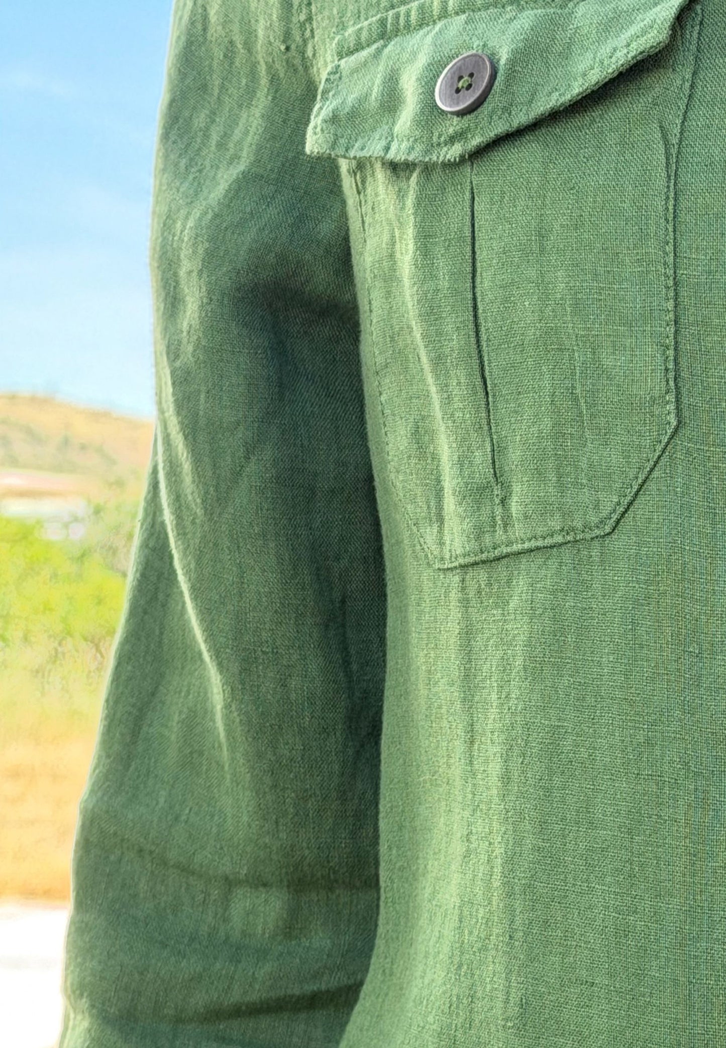 Camisa sahariana de lino verde
