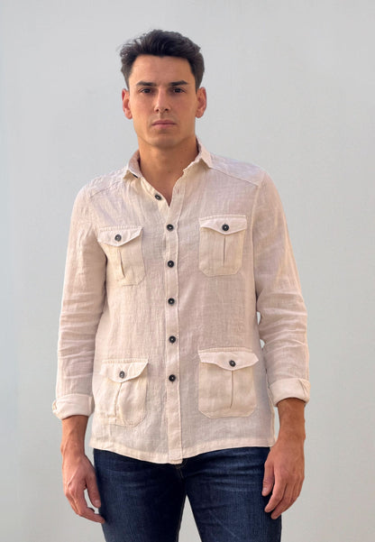 Camisa sahariana de lino crudo