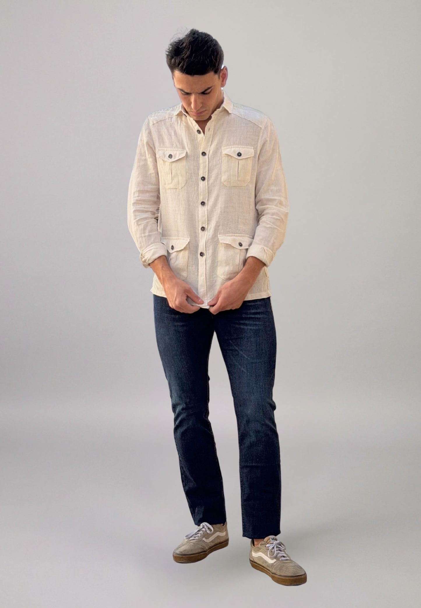 Camisa sahariana de lino crudo