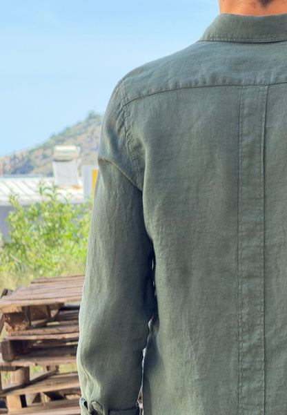 Camisa sahariana de lino kaki