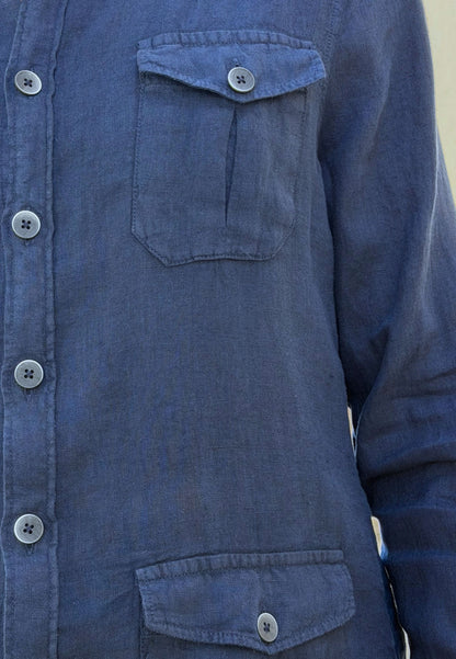 Camisa sahariana de lino azul marino