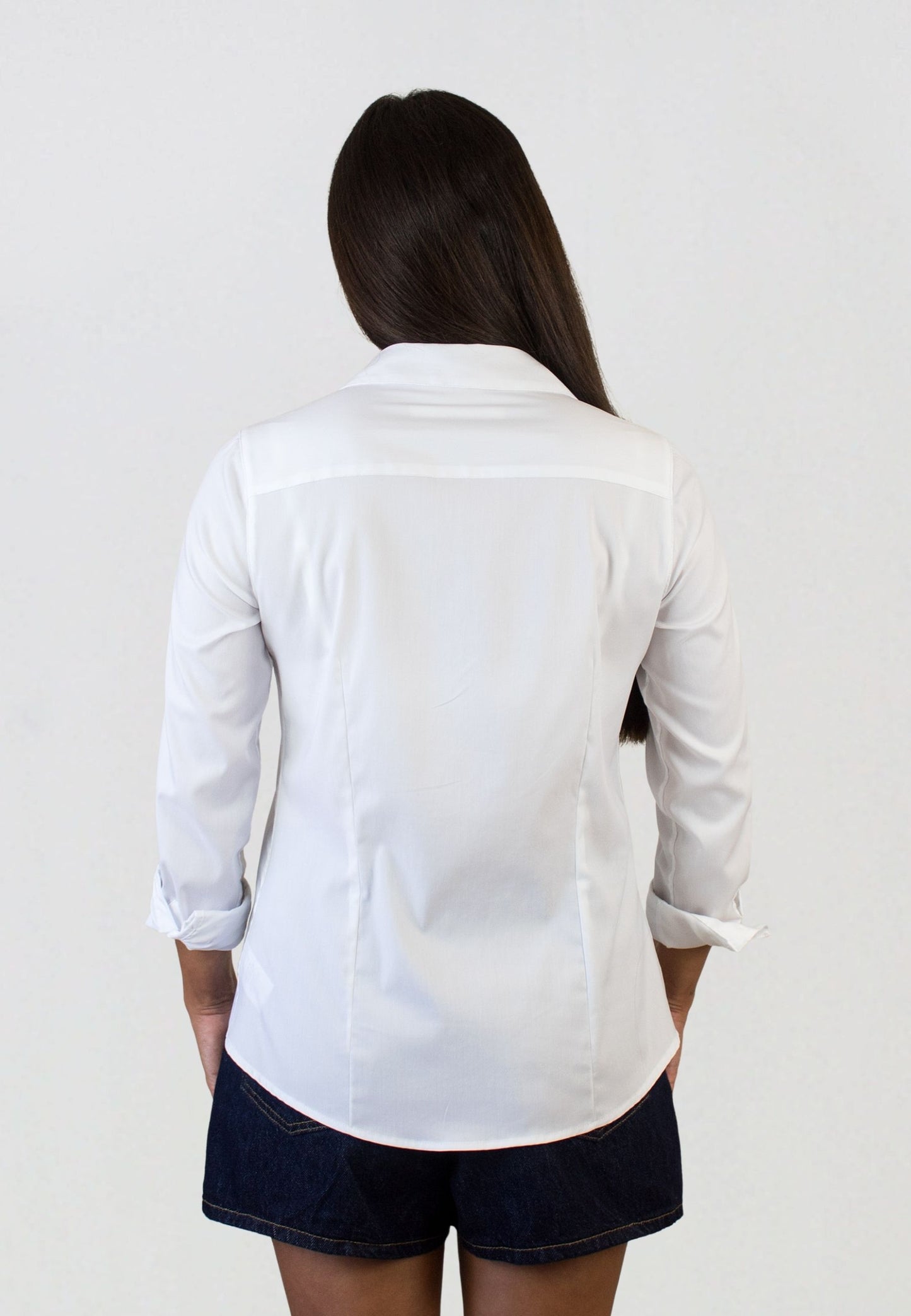 Camisa lisa popelín blanca mujer