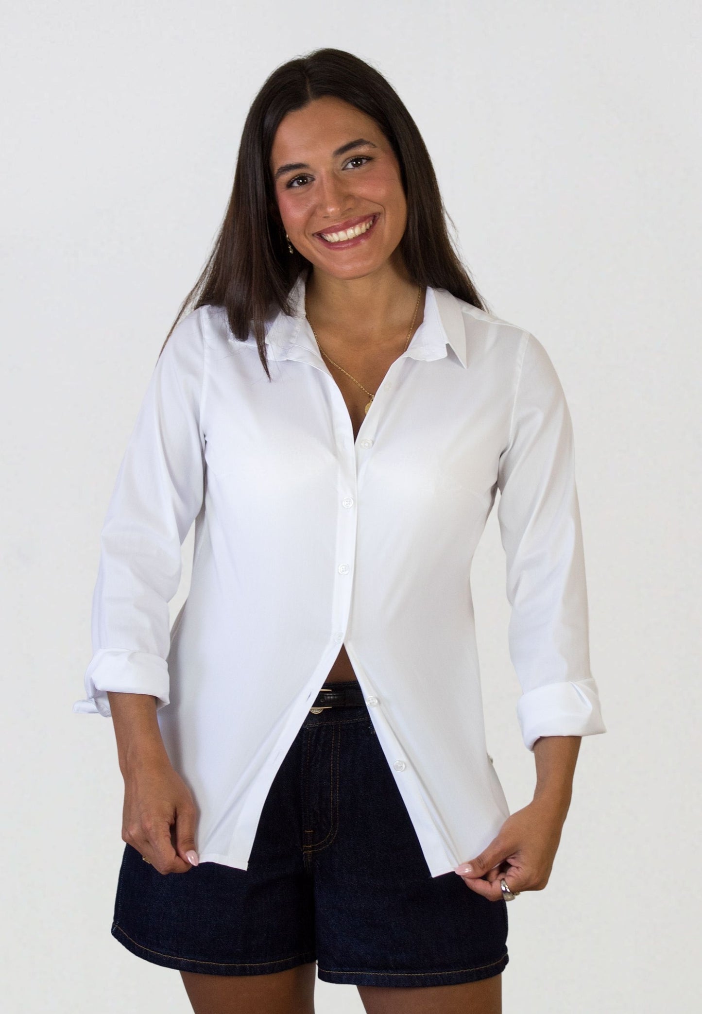 Camisa lisa popelín blanca mujer