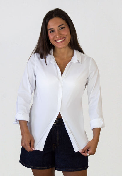 Camisa lisa popelín blanca mujer