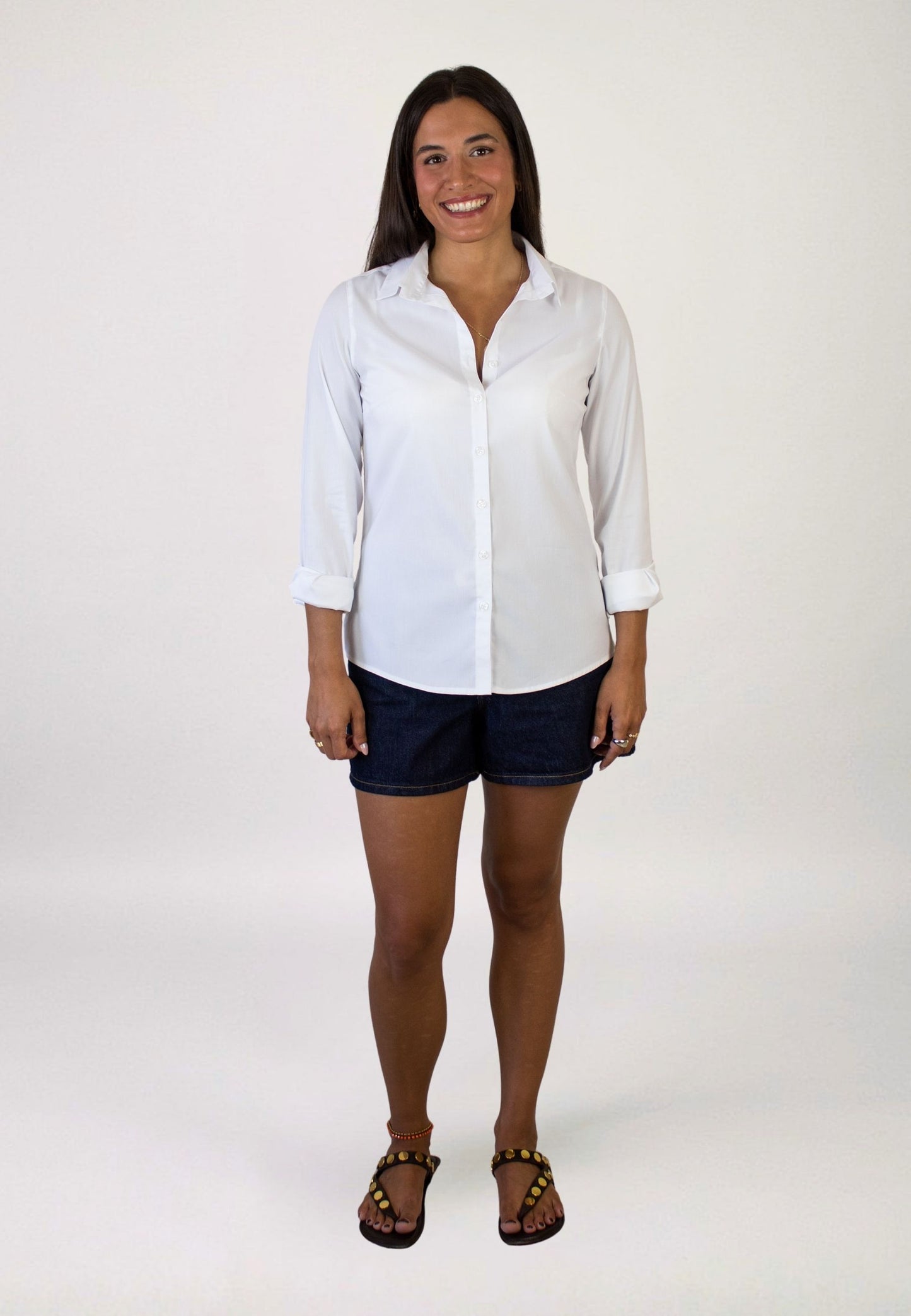 Camisa lisa popelín blanca mujer