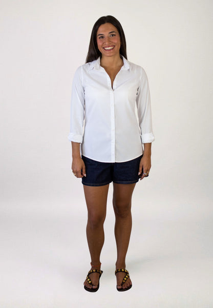 Camisa lisa popelín blanca mujer