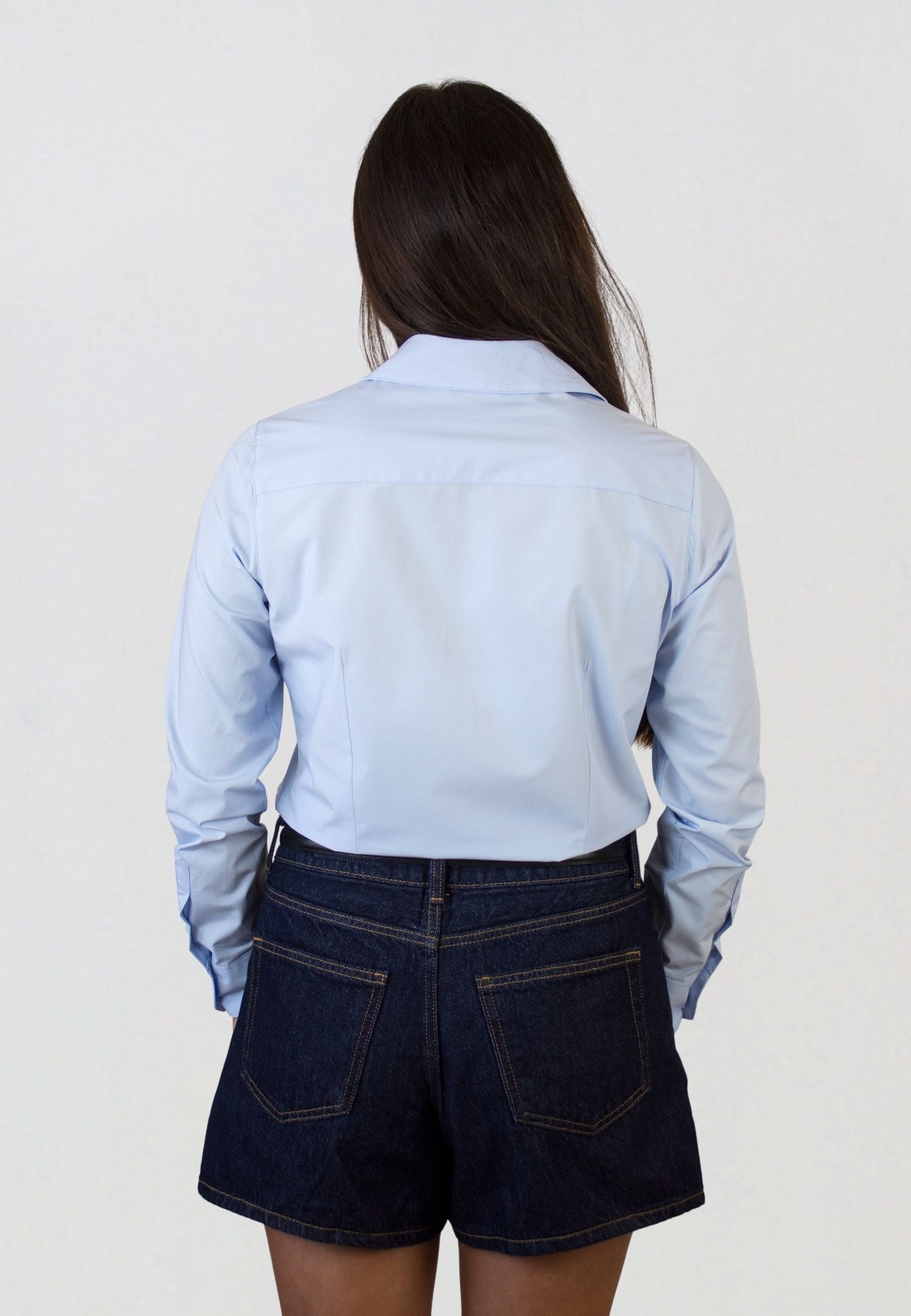 Camisa lisa popelín celeste mujer