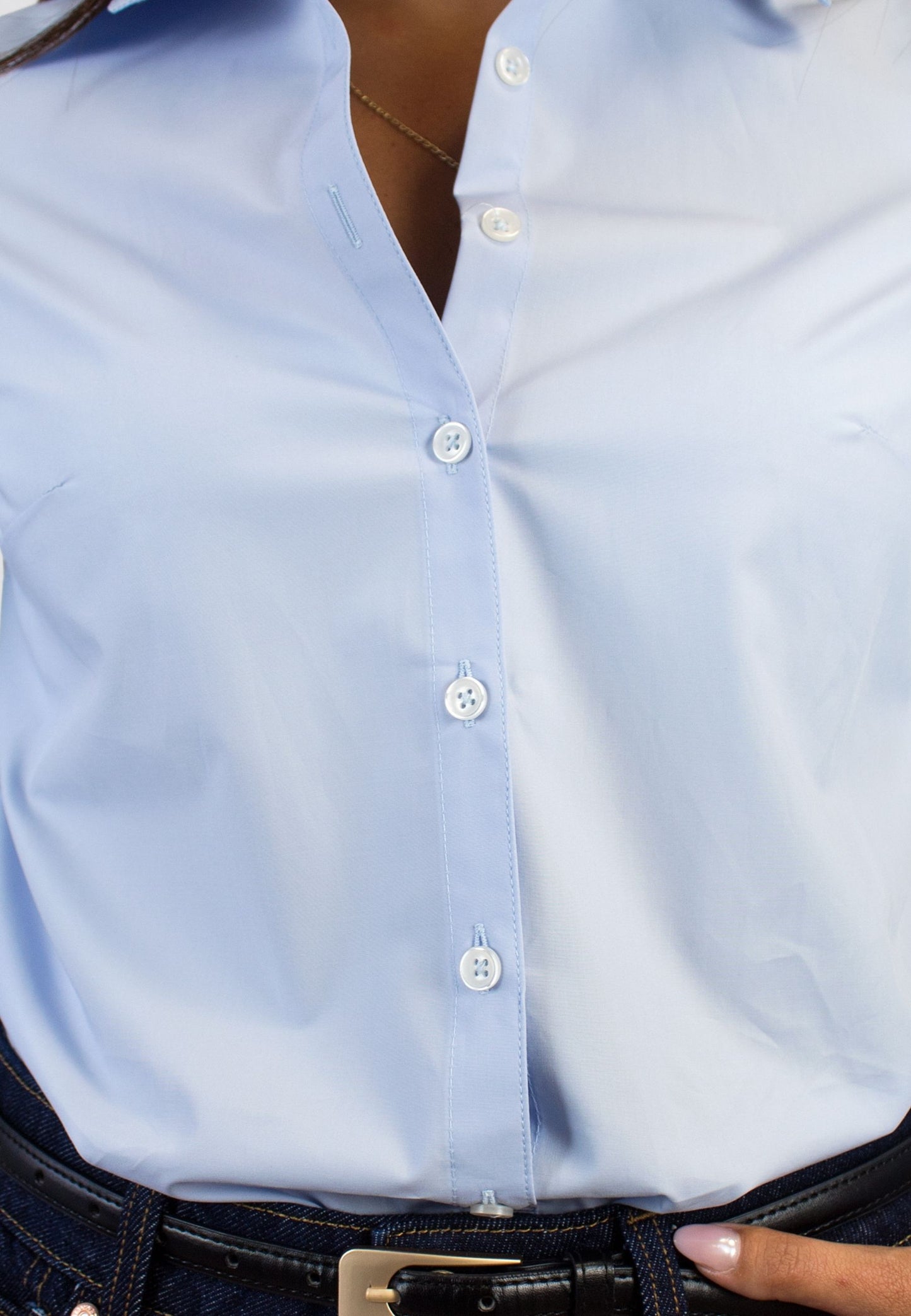 Camisa lisa popelín celeste mujer