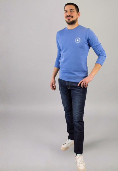 Sudadera azul con print en la espalda