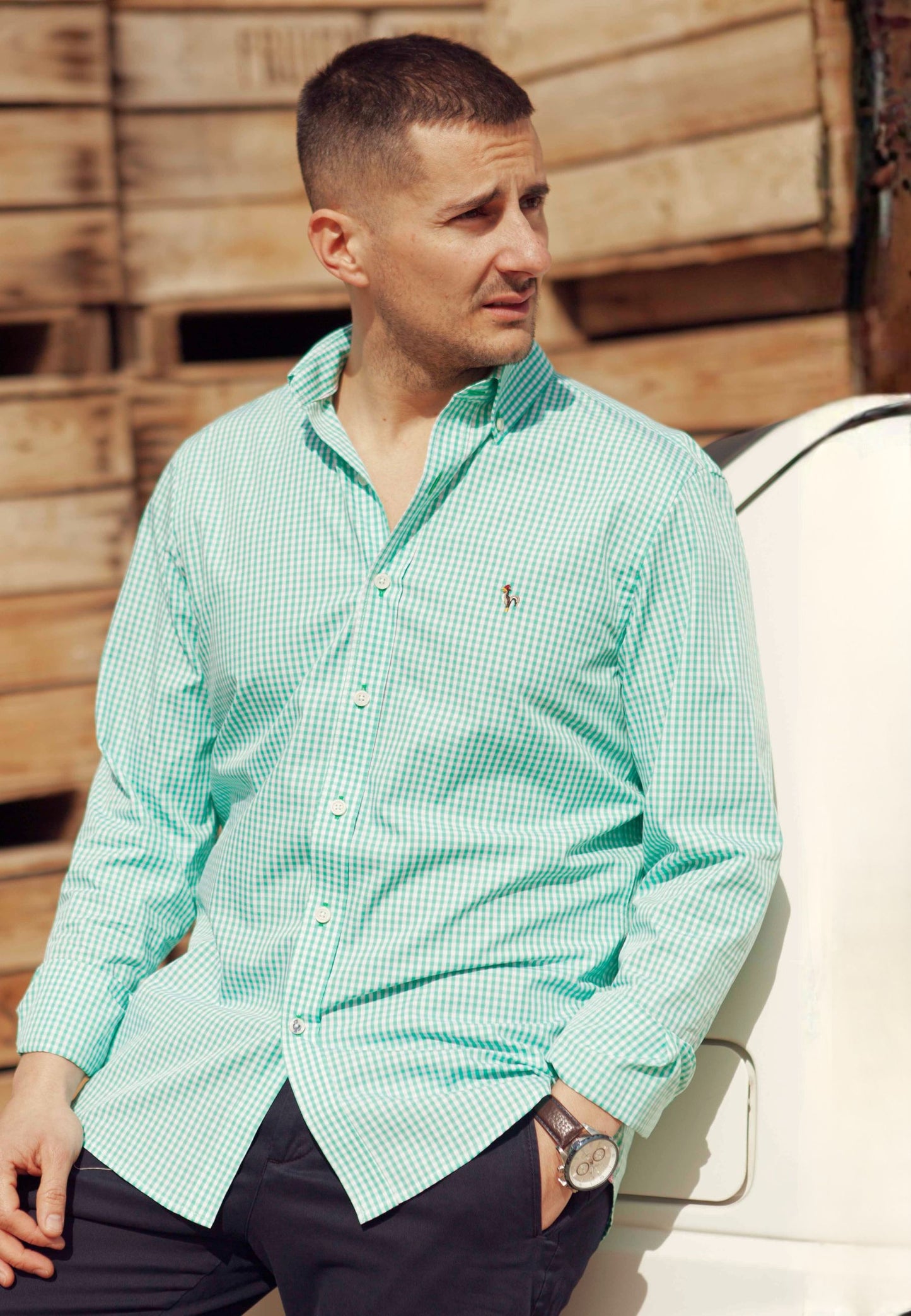 Green gingham shirt