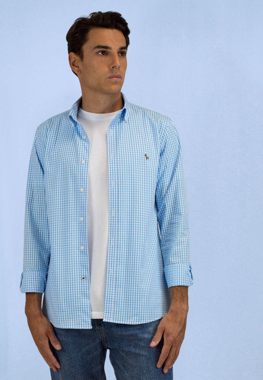 Camisa de cuadros popelín azul