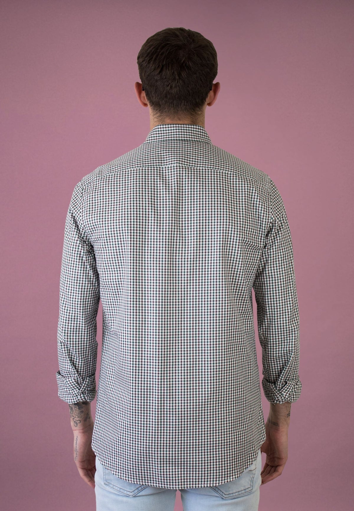 Camisa de cuadros vichy verde y marrón