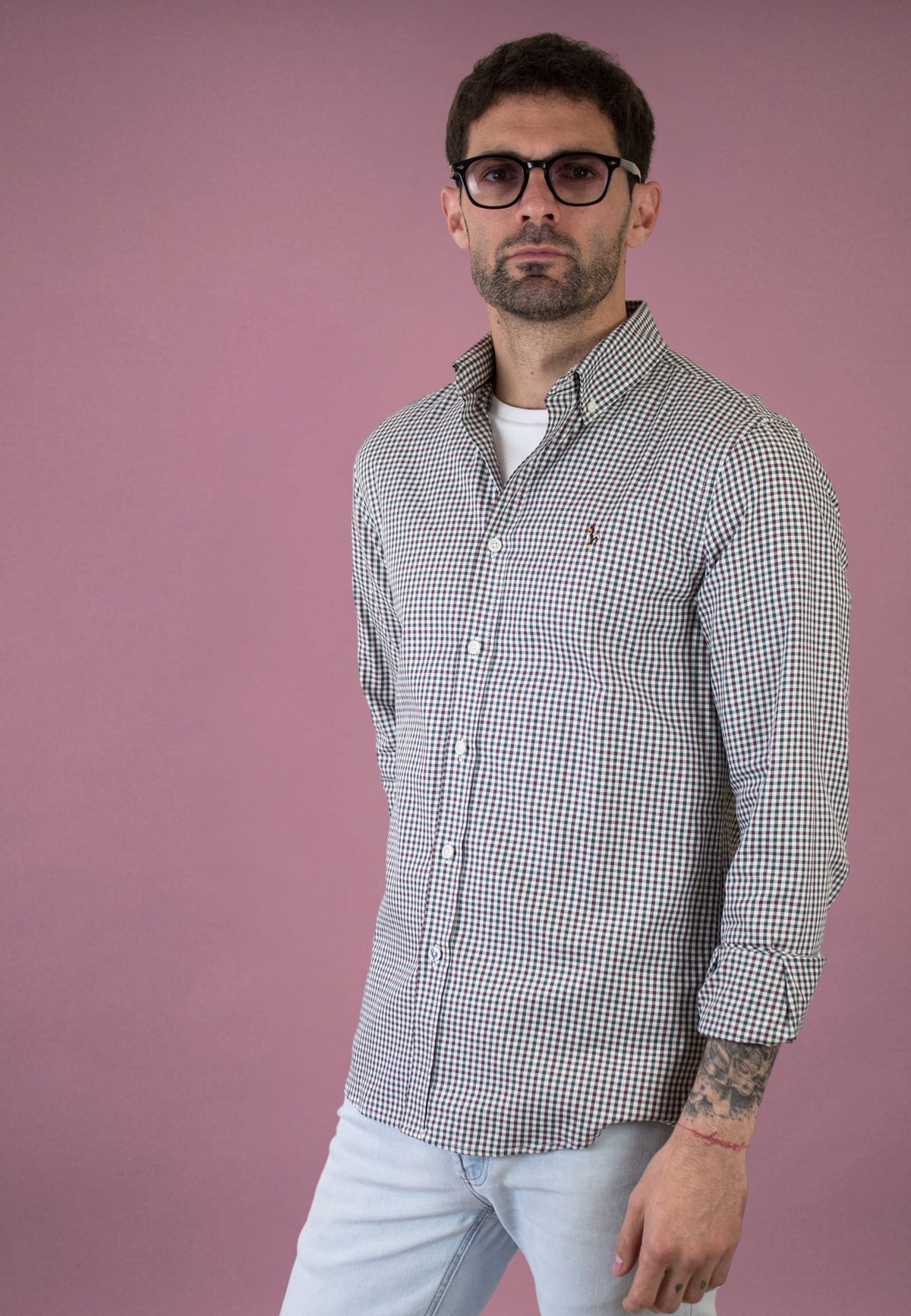 Camisa de cuadros vichy verde y marrón