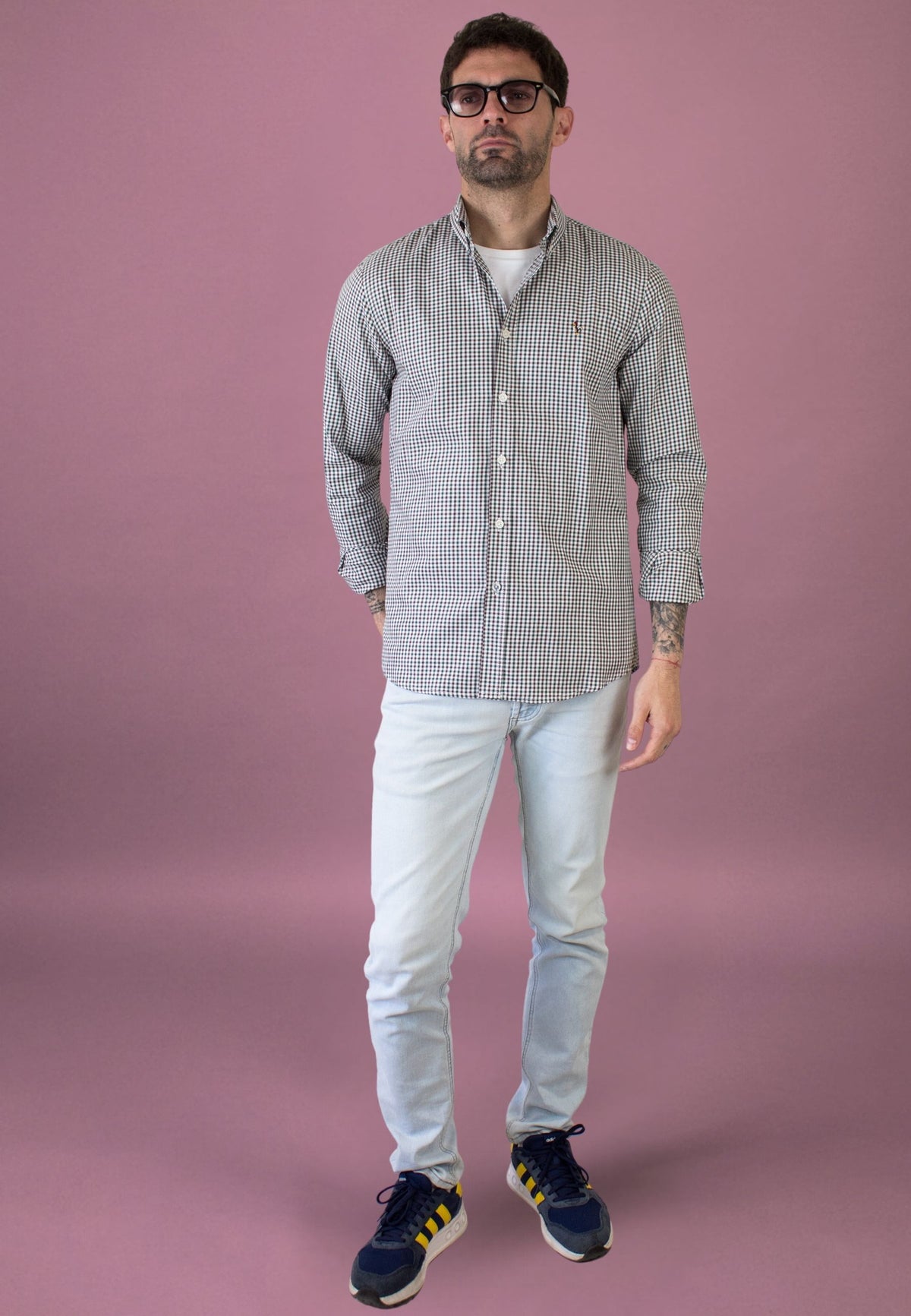 Camisa de cuadros vichy verde y marrón