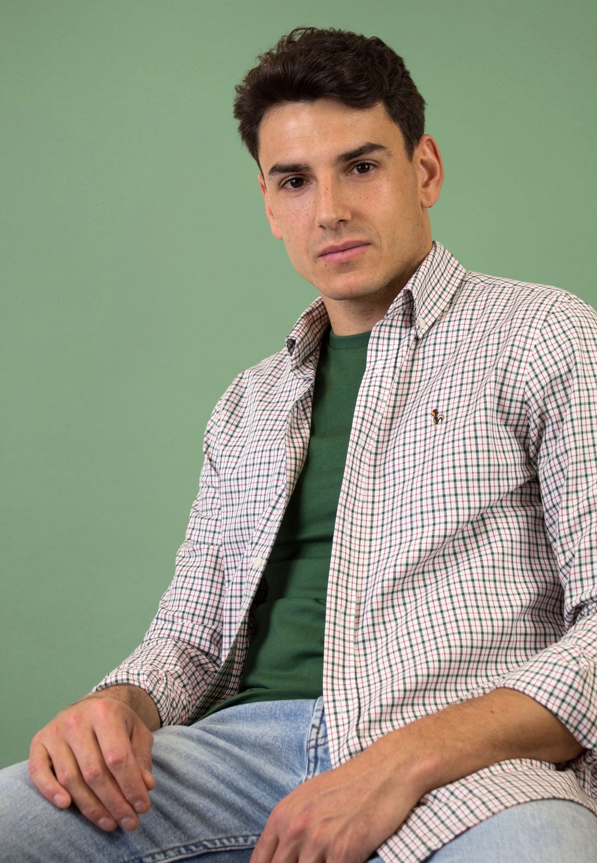 Camisa de cuadros verdes y rojos