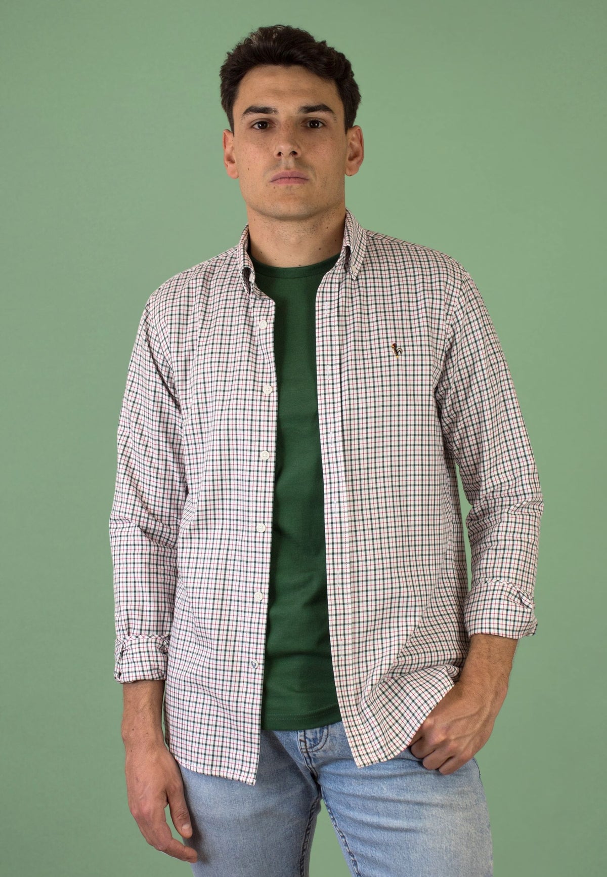 Camisa de cuadros verdes y rojos
