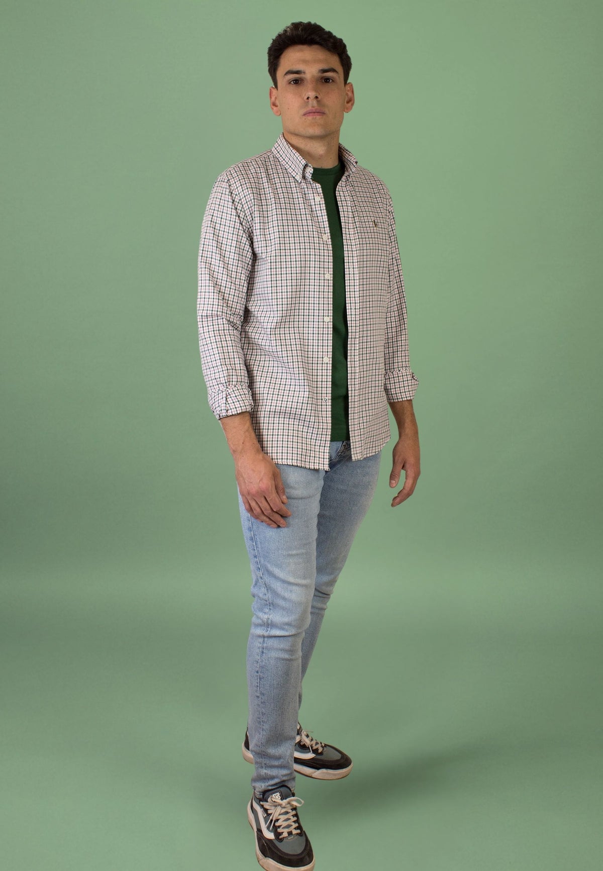Camisa de cuadros verdes y rojos