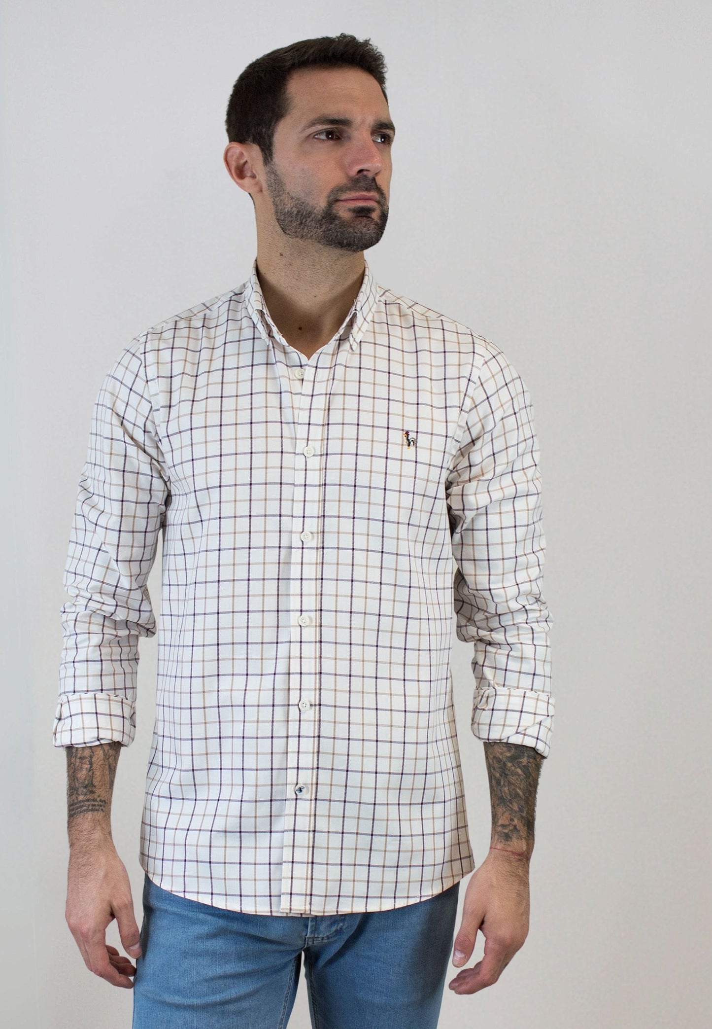 Camisa de cuadro en tonos beige